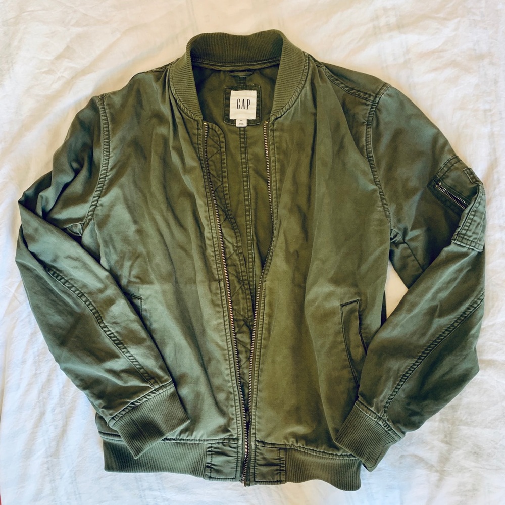 Gap cotton linen bomber in olive green